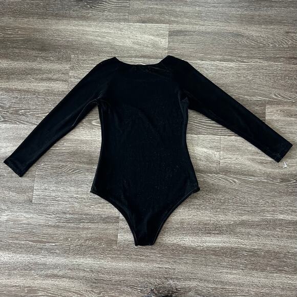 NWT Traffic People Black Velvet Bodysuit Sz XS Long Sleeve Scoop Neck One Piece - Picture 9 of 14
